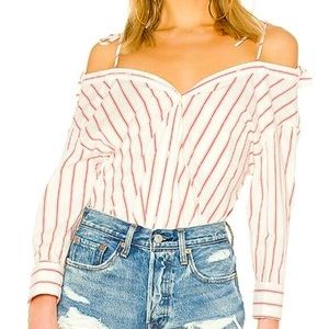 Joie Alvina Off-the-shoulder Striped Poplin Shirt